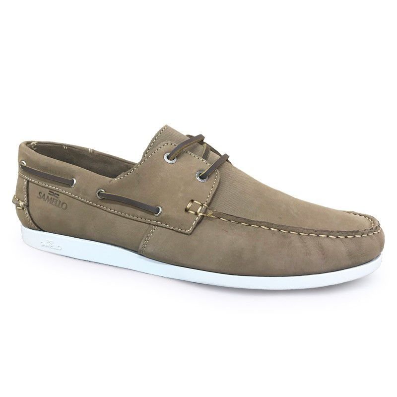 Sapato mocassim masculino 02014 Deckshoes Lace couro Samello Café