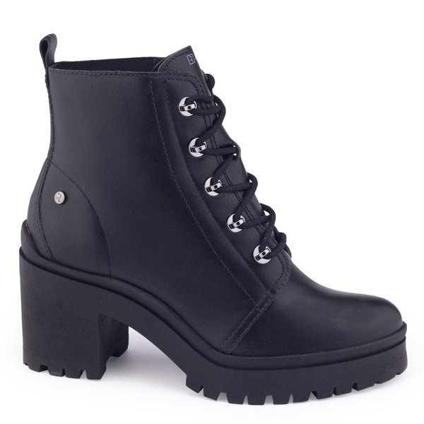 Bota Coturno Fem Ramarim 23-50122 tratorado cadarço salto Preto