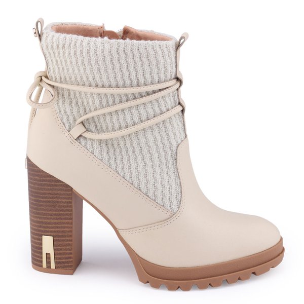 Bota Feminina Ramarim 23-60104 Salto alto tratorado cadarçoAveia
