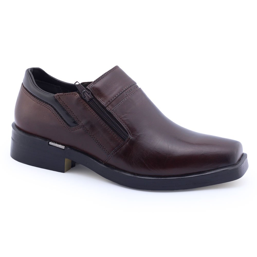 Sapato Masculino Ferracini 6629 Couro Social ziper Urban Way Tabaco