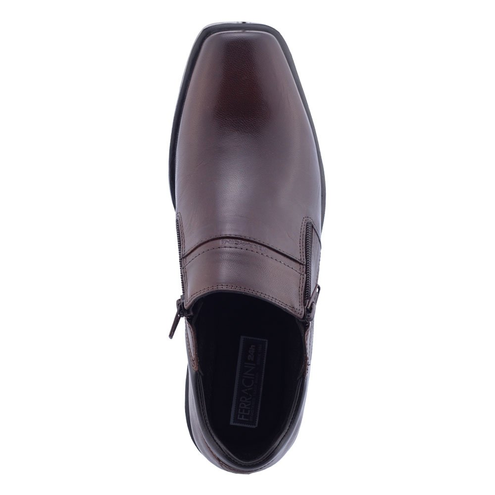 Sapato Masculino Ferracini 6629 Couro Social ziper Urban Way Tabaco
