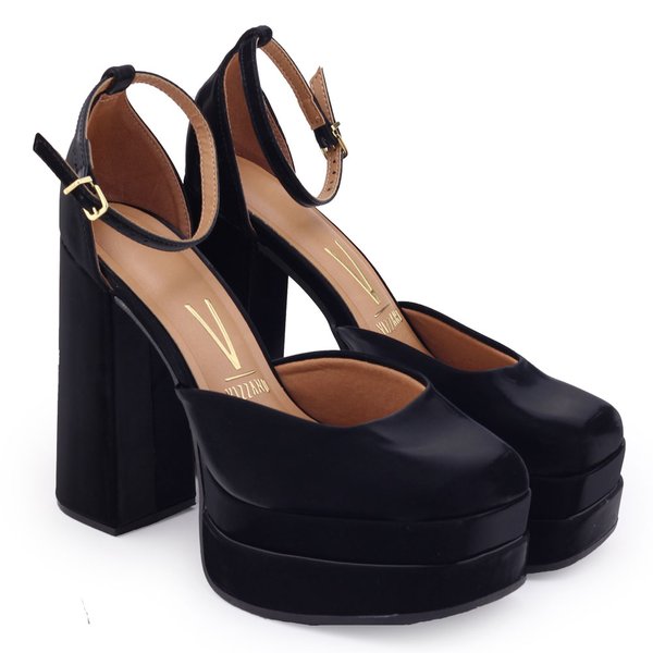 Sapato Peep Toe Meia Pata Vizzano salto alto blocoPreto