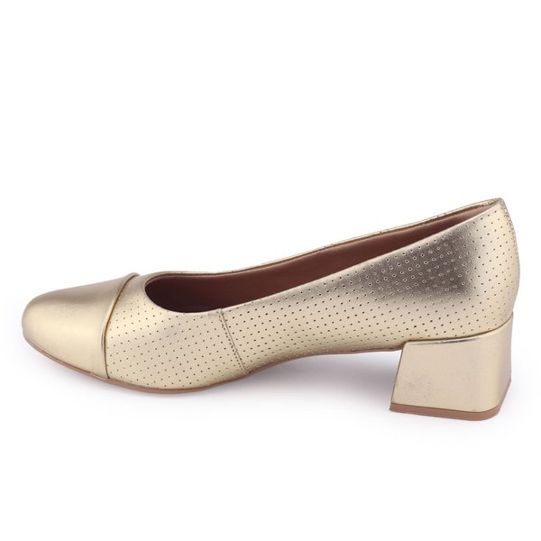 Sapato Scarpin Usaflex AG1621003 dourado salto bloco baixo Dourado