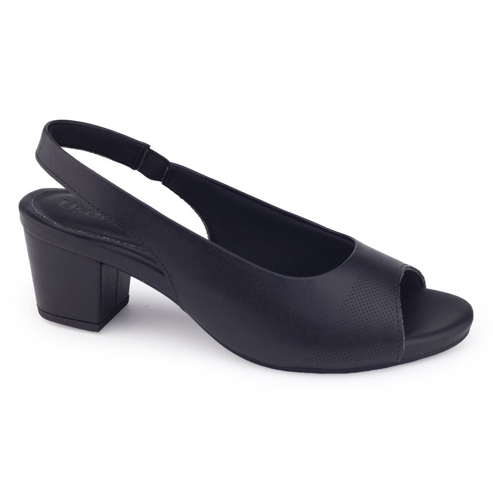 Sapato Slingback Usaflex Y8214001 salto médio preto elástico Preto
