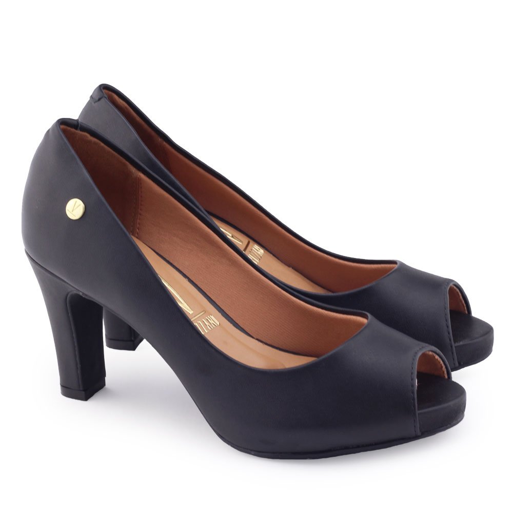 Sapato Peep Toe Vizzano 1840.300 pelica salto confortável Preto