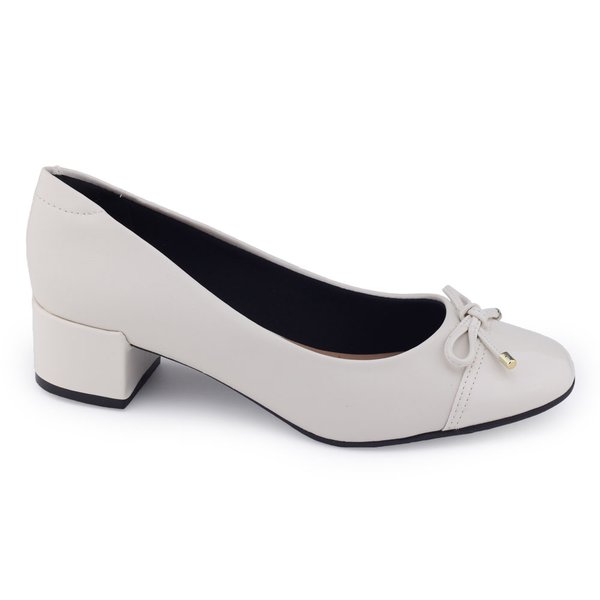 Sapato Fem Beira Rio social laço bico salto vernizBranco Off
