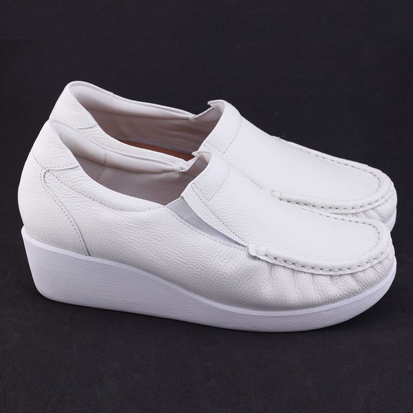 Sapato Mocassim Usaflex 5743PL couro Anabela branco ou pretoBranco