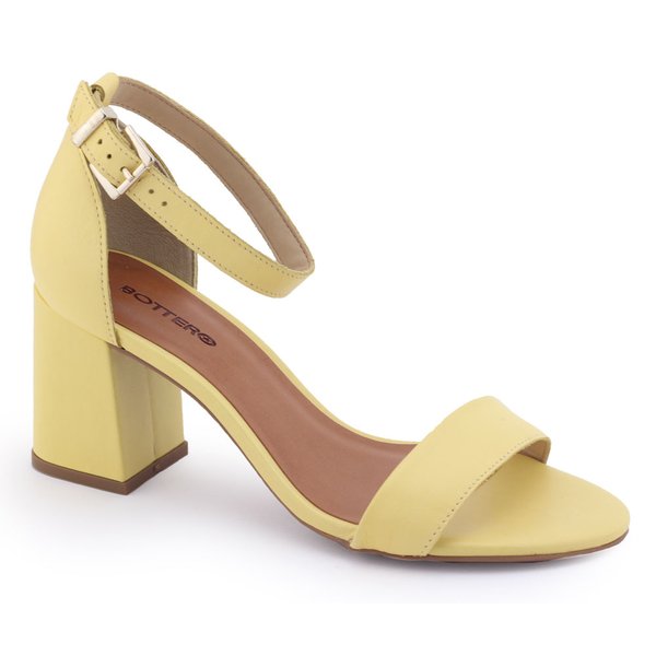 Sandália Feminina Bottero 320207 Salto Bloco Couro Com FechoAmarelo