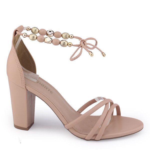 Sandália feminina Via Marte 22-13909 salto bloco amarraçãoNude