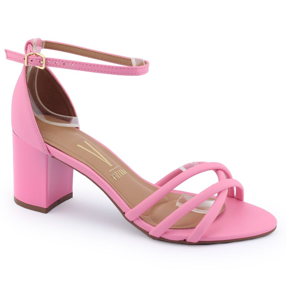Sandália feminina Vizzano 6375.622 tiras salto bloco médio Rosa