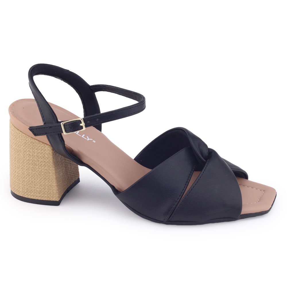 Sandália Feminina Piccadilly 626032 Stretch soft salto bloco Preto