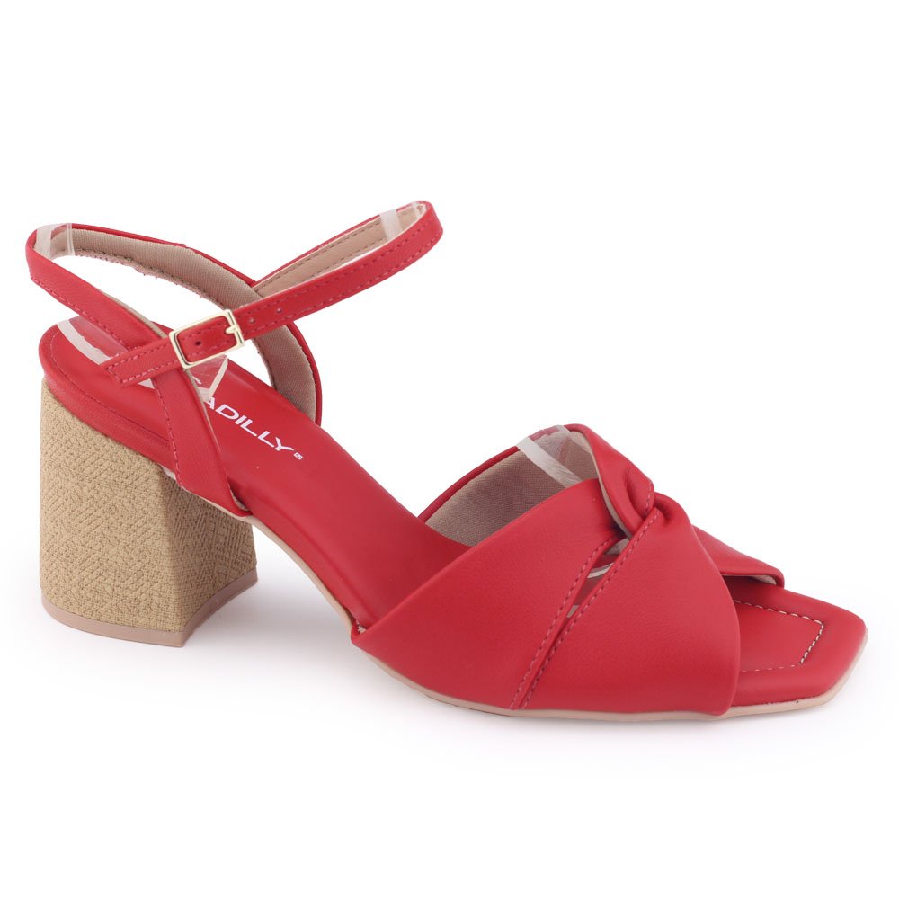 Sandália Feminina Piccadilly 626032 Stretch soft salto bloco Vermelho