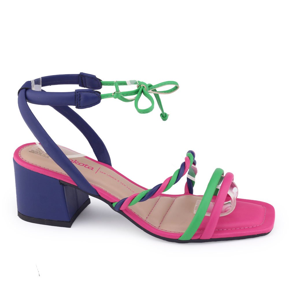 Sandália Dakota Z9742I salto bloco geométrico colorida nó Marinho/Pink