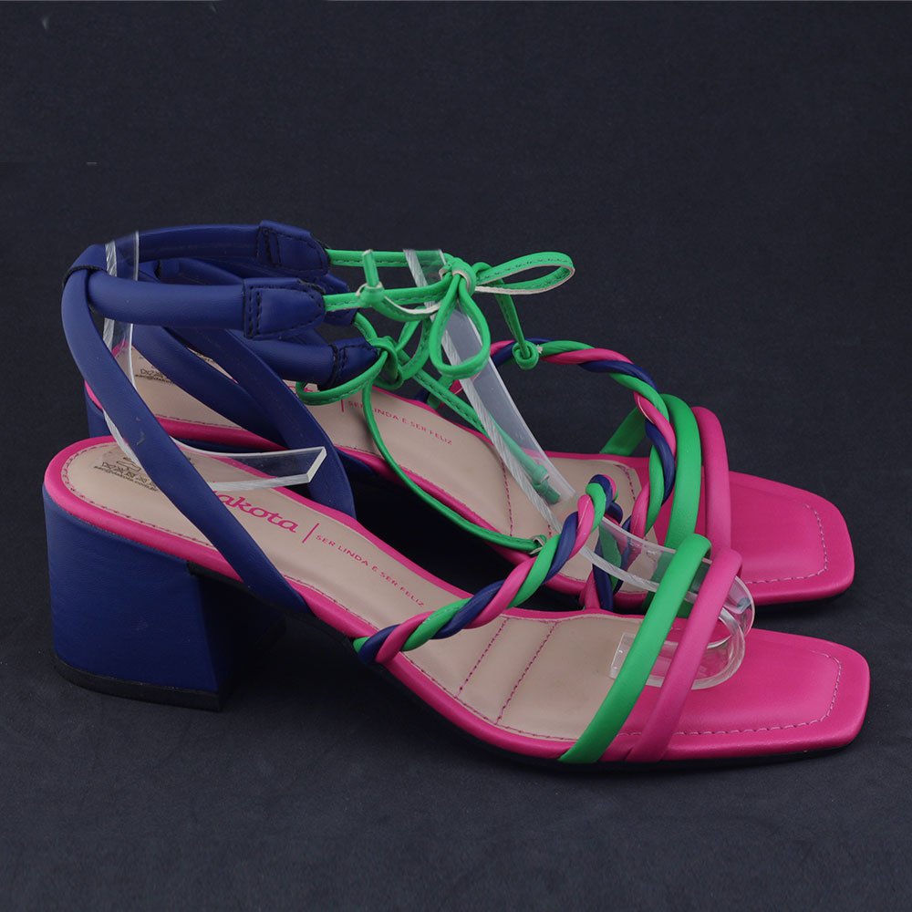 Sandália Dakota Z9742I salto bloco geométrico colorida nó Marinho/Pink