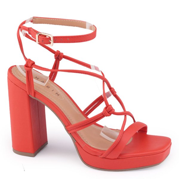 Sandália Ramarim Plataforma 22-58202 salto bloco alto tiras Vermelho