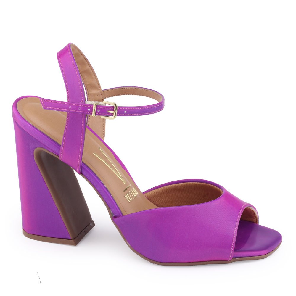 Sandália Vizzano 6403.203 holográfica salto alto geométrico Multi Pink