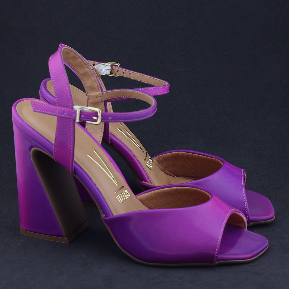 Sandália Vizzano 6403.203 holográfica salto alto geométrico Multi Pink