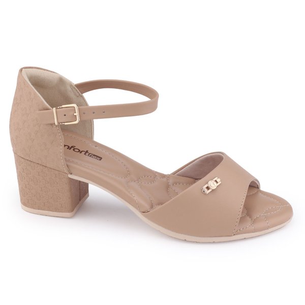 Sandália feminin Comfortflex 23-57405 flow salto 5cm fechadaBege