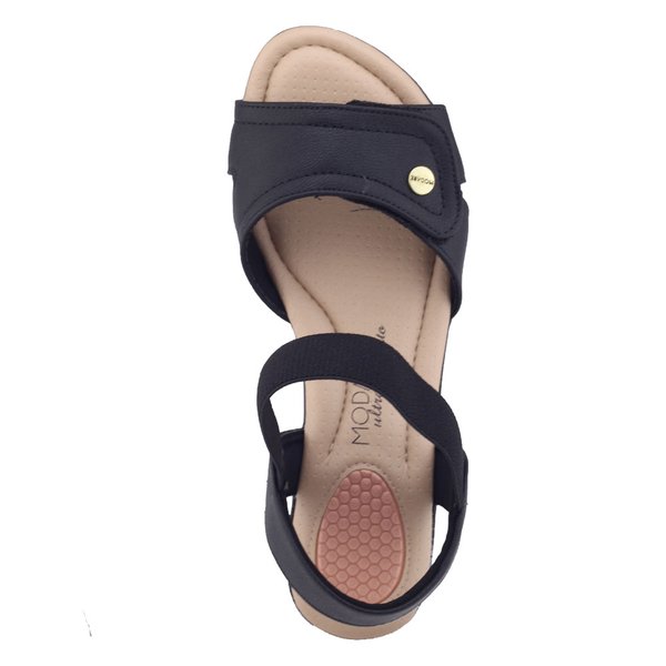 Sandália Modare UltraConforto Anabela Baixa Elástic Preto