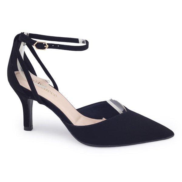 Sapato fem Bebecê T7016 Nobuck salto fino médio 6,5 socialPreto