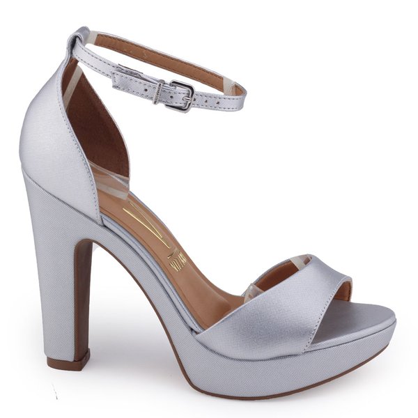 Sandália Meia Pata Vizzano Metal salto alto grossoPrata