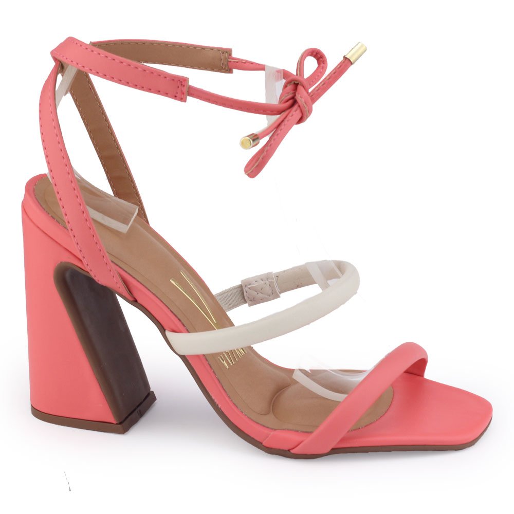Sandália Fem Vizzano 6403.205 Coral salto Flare amarração Coral/Creme