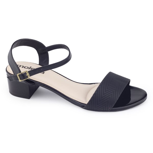 Sandália feminina Moleca salto bloco 3,5cm socialPreto