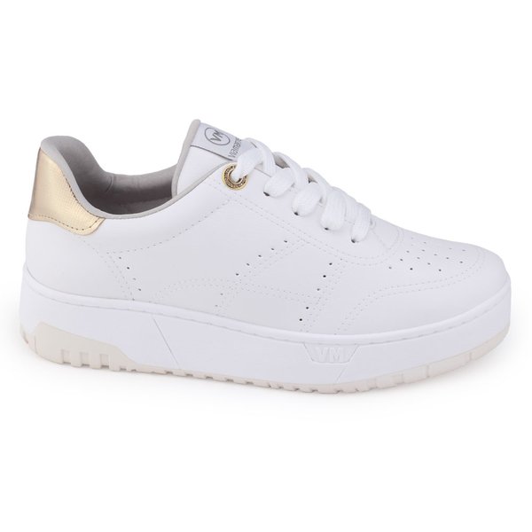 Tênis Feminino Via Marte Casual 23-13105 Cadarço Napa DouradBranco/Dourado