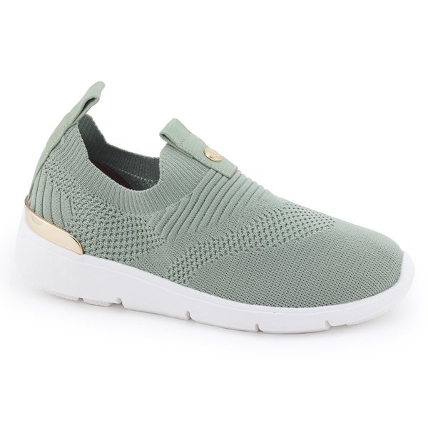 Tênis Feminino Bebecê T1334-385 Slip On com malha elástica Verde