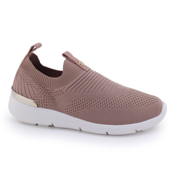 Tênis Feminino Bebecê T1334-385 Slip On com malha elástica Rosê