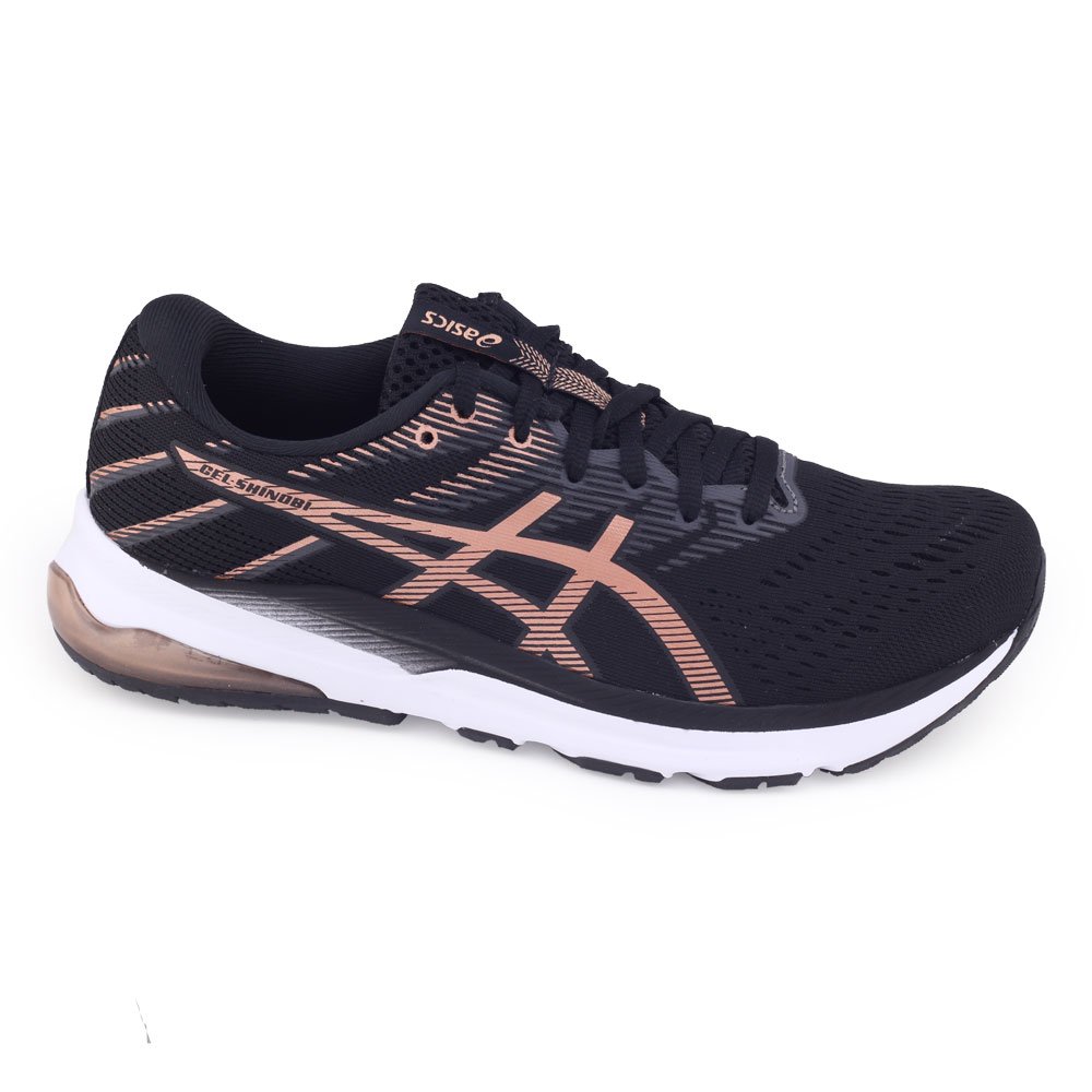 Tênis Fem esportivo Asics GEL Shinobi 1012B471 Mesh corrida Preto/Rosê