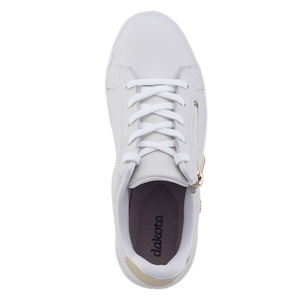 Tênis Fem Dakota G9373 Couro casual alto zíper Off White Gelo/Dourado