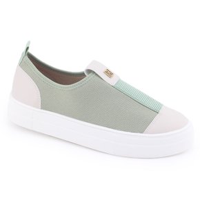 Tênis Feminino Bebecê T2141-697 Flatform Slip On com Lycra Verde/Cinza