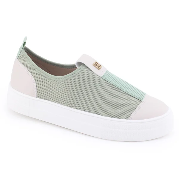 Tênis Feminino Bebecê T2141-697 Flatform Slip On com Lycra Verde/Cinza
