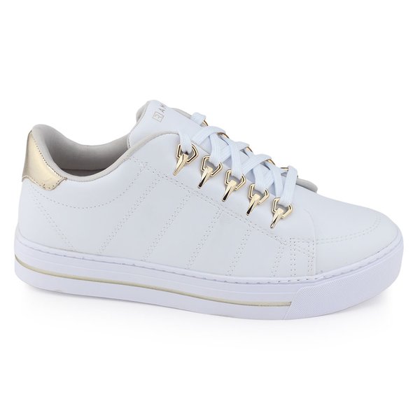 Tênis Casual Feminino Flatform Ramarim 23-93201 alto DouradoBranco/Dourado