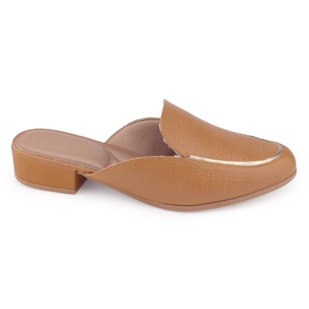 Mule feminino Usaflex AK0903004 salto baixo 3cm tan conforto Caramelo