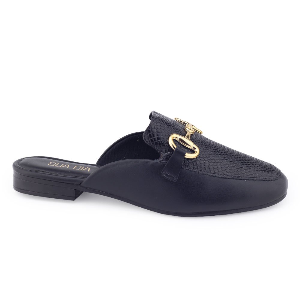 Mule fem Sua Cia 8120.14662 napa soft verniz snake aplique Preto