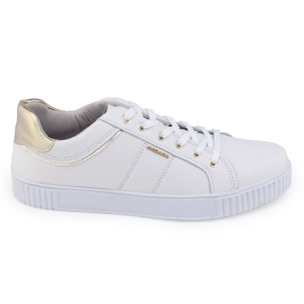 Tênis Feminino Pegada 219018 Burnished Couro Casual Branco/Dourado