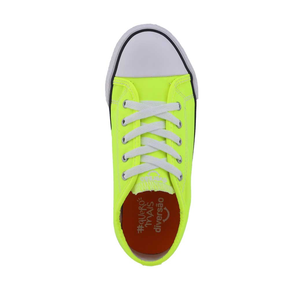 Tênis Infantil Diversão D11913 Amarelo Neon Low Cadarço Limão