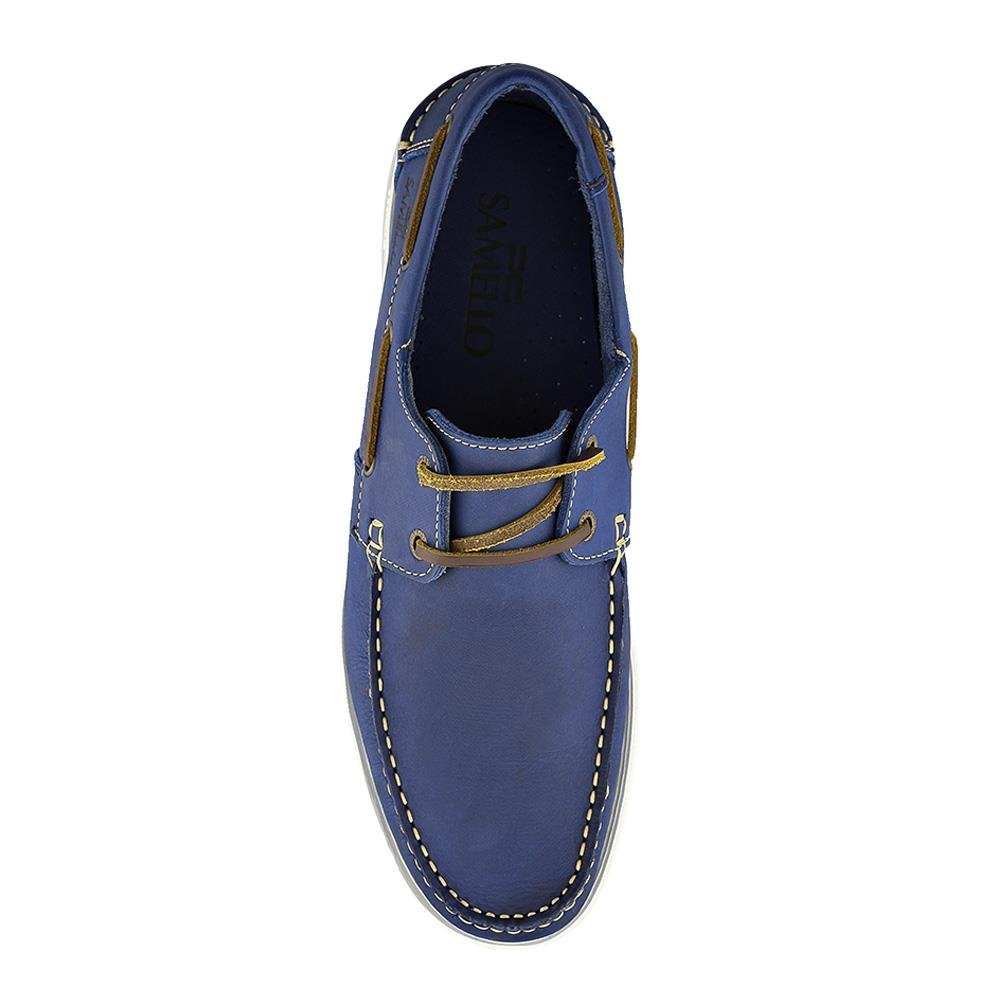 Sapato mocassim masculino 02014 Deckshoes Lace couro Samello Azul