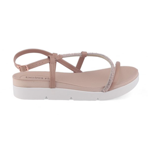 Sandália Beira Rio Flat papete tiras strass brilhoNUDE