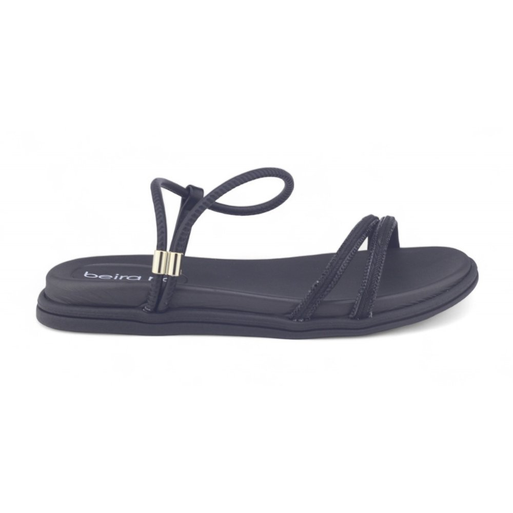 Sandália Feminina Beira Rio 8488.113 baixa tiras strass PRETO