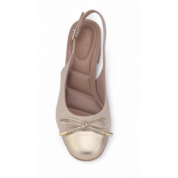 Sapato Slingback Feminino Usaflex Salto Bloco MA0803005 DOURADO/MARFIM