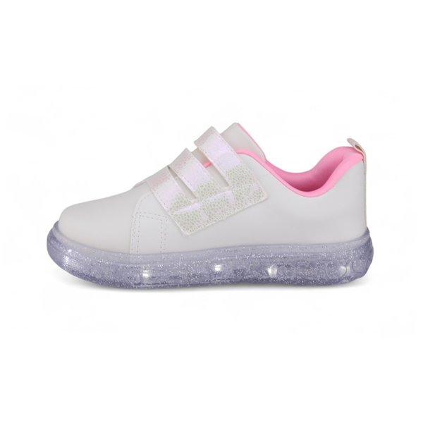 Tênis de Led Infantil Feminino Casual Pampili Sneaker BRANCO/ROSA
